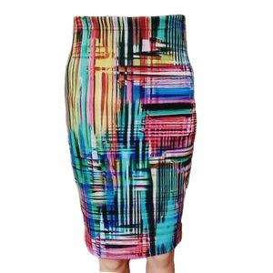 MILANO ABSTRACT COLORFUL PENCIL SKIRT ELASTIC WAIST BAND SKIRT SIZE S NWOT